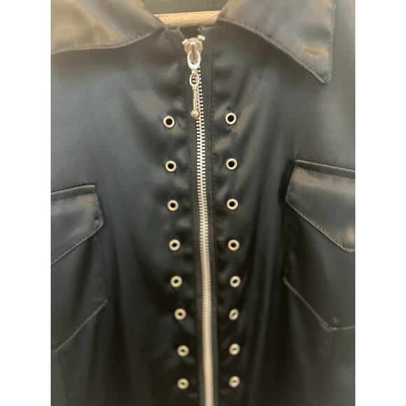Vintage Y2K Black Satin Goth Jumpsuit Size XL Zip Club Rave Cyber Grunge Punk - Picture 4 of 12